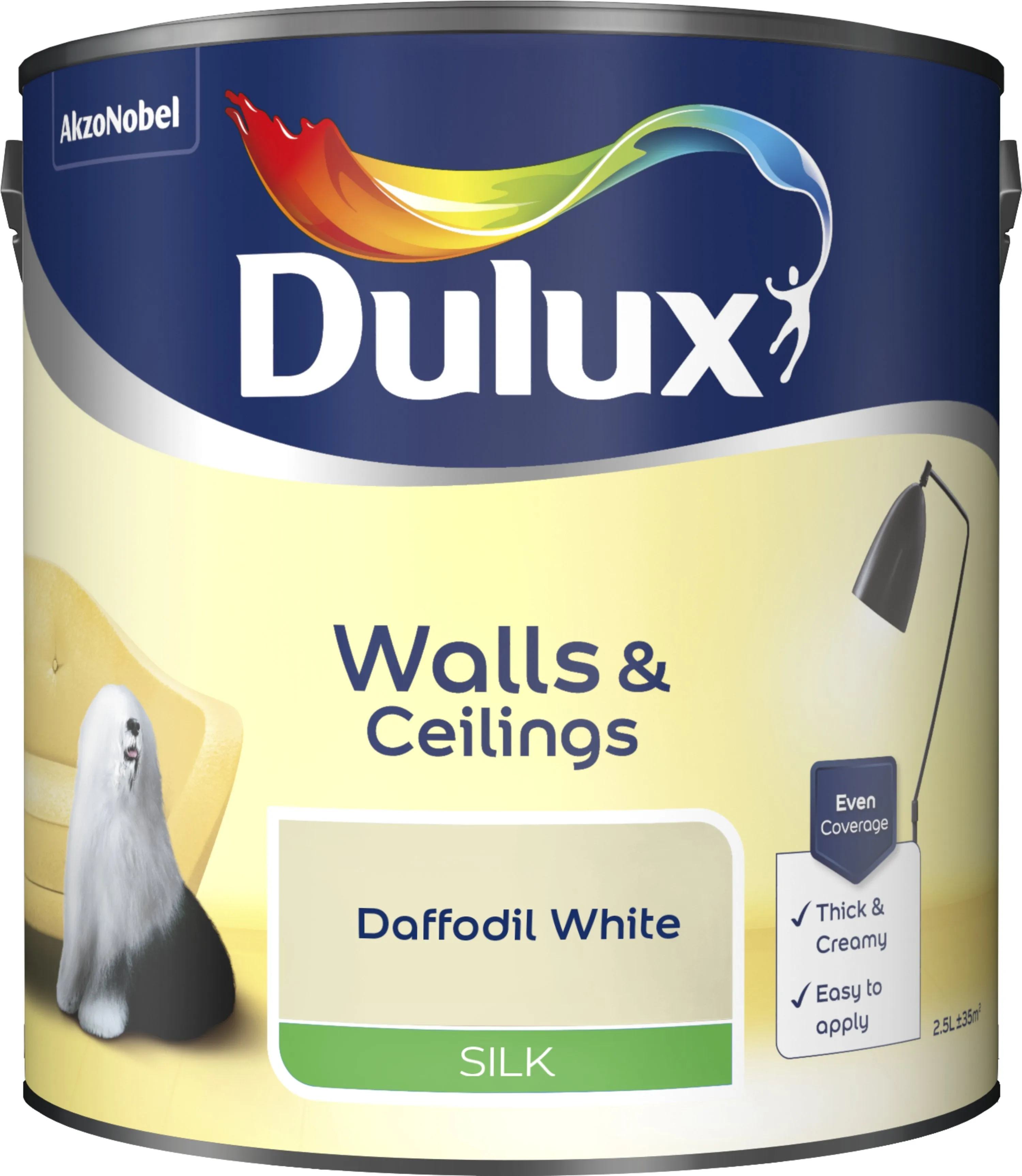 Dulux Silk Emulsion Paint For Walls And Ceilings - Daffodil White 2.5L