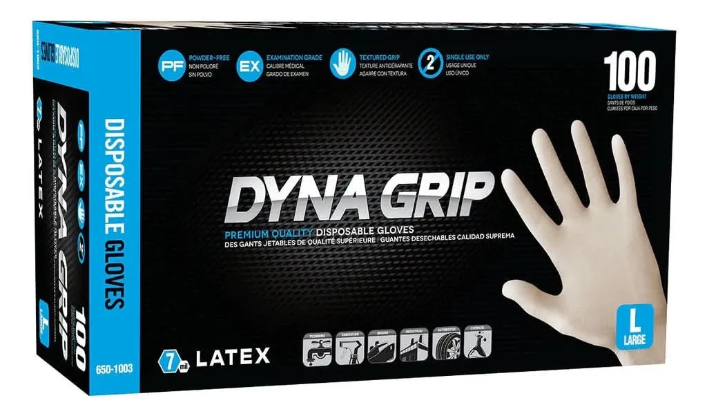 Dyna Grip Powder-free Exam Grade Latex Disposable Gloves C650-1001