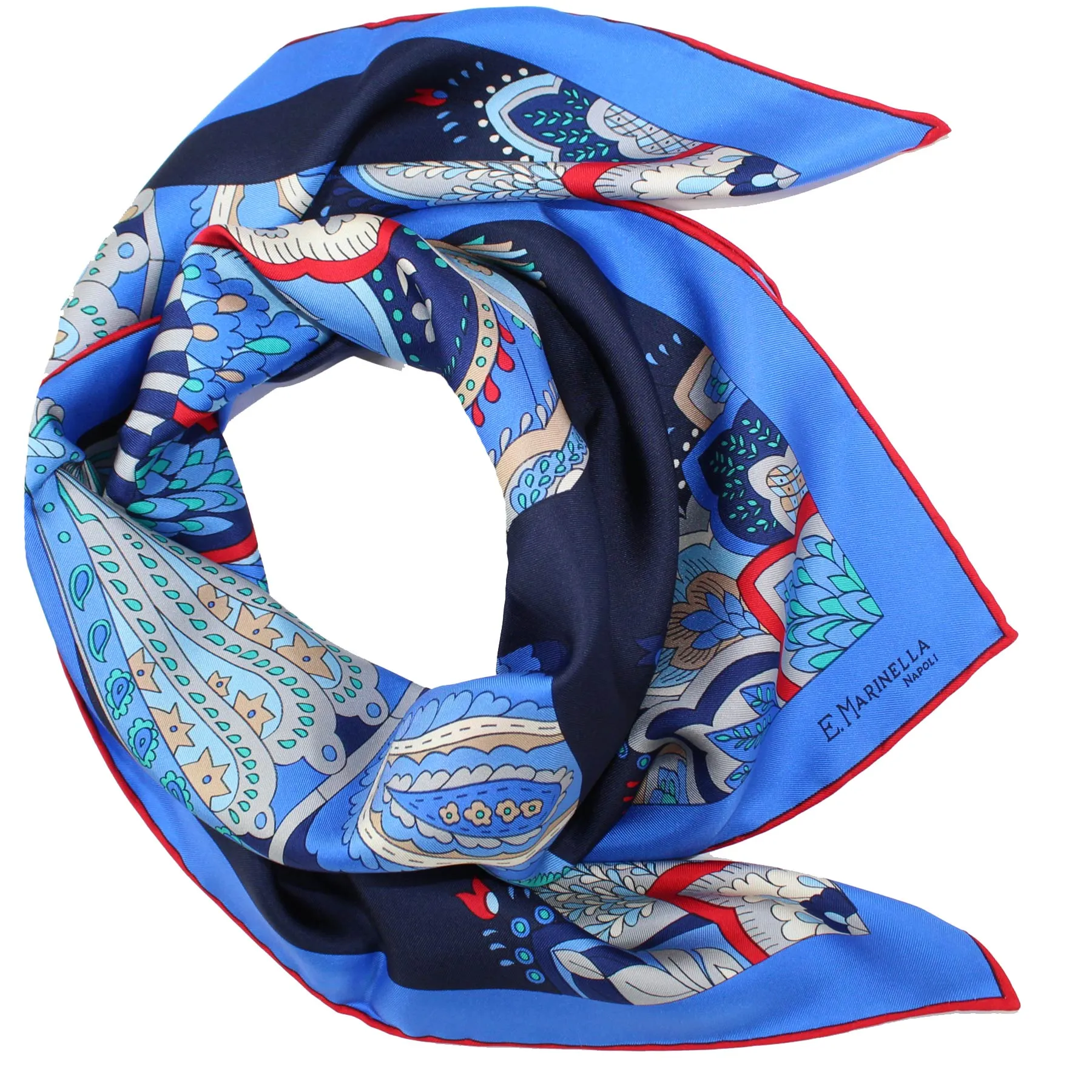 E. Marinella Scarf Folding Fans Design - Twill Silk Square Foulard