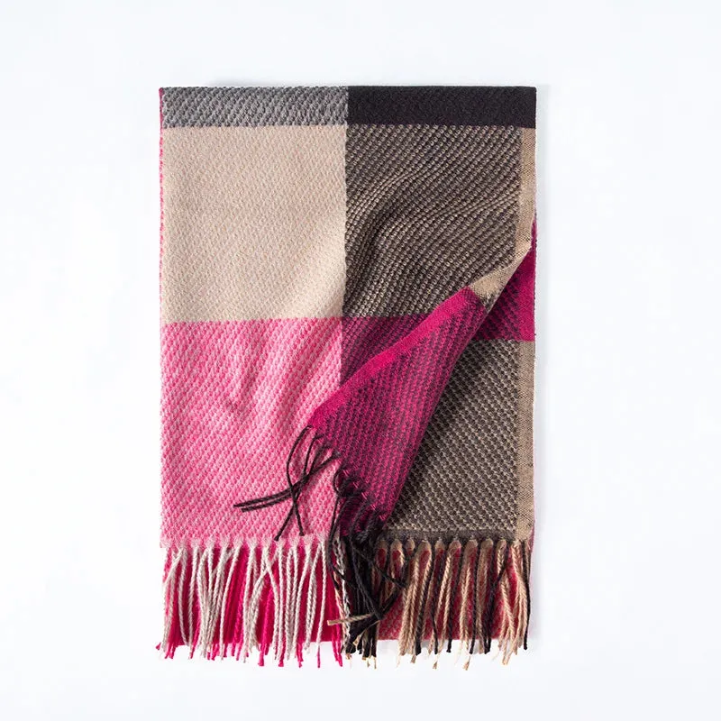 Elegant Lady Style Cashmere Tassel Luxury Scarf - Autumn Winter Striped Plaid