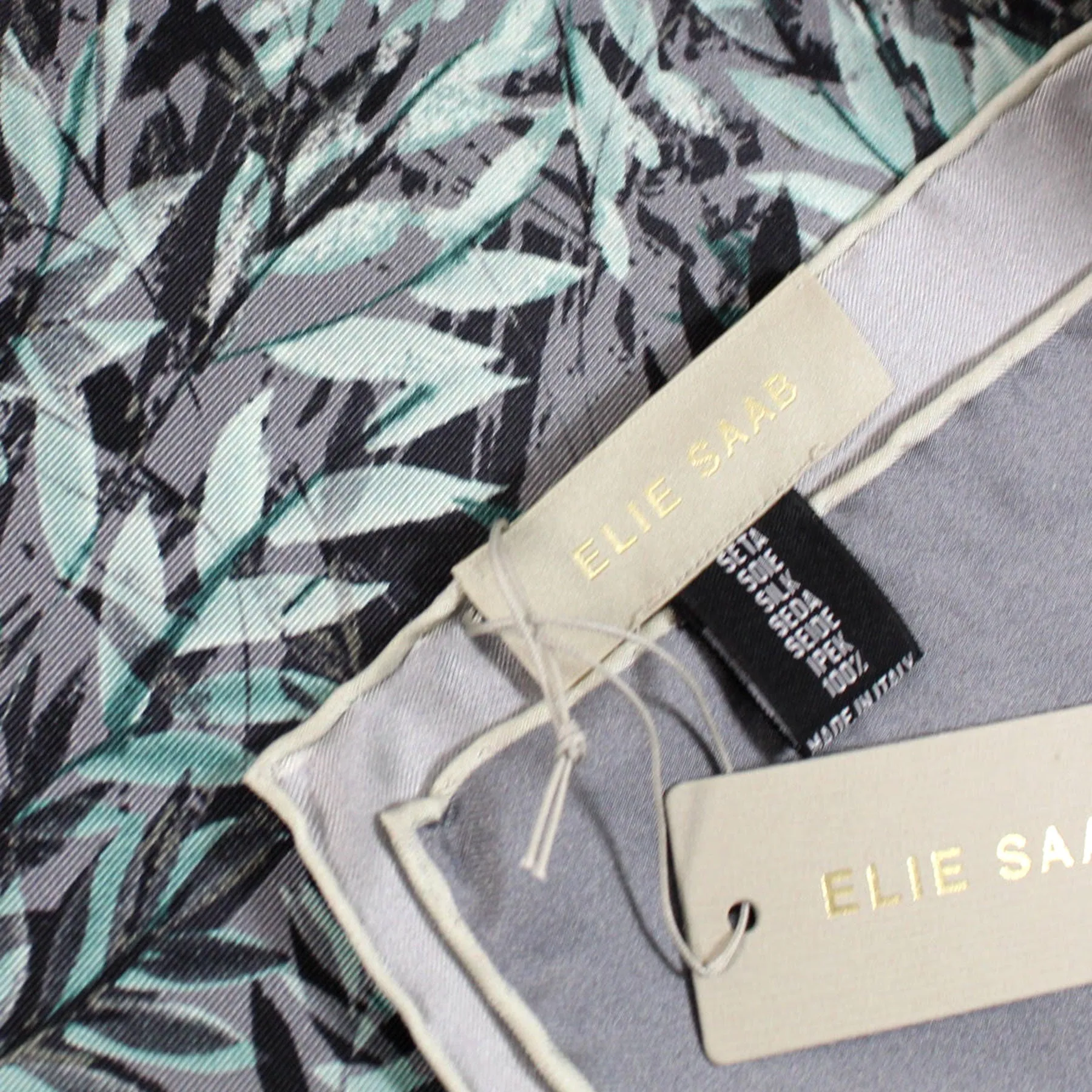 Elie Saab Silk Scarf Gray Green Forest - Large 36 Inch Square Foulard FINAL SALE