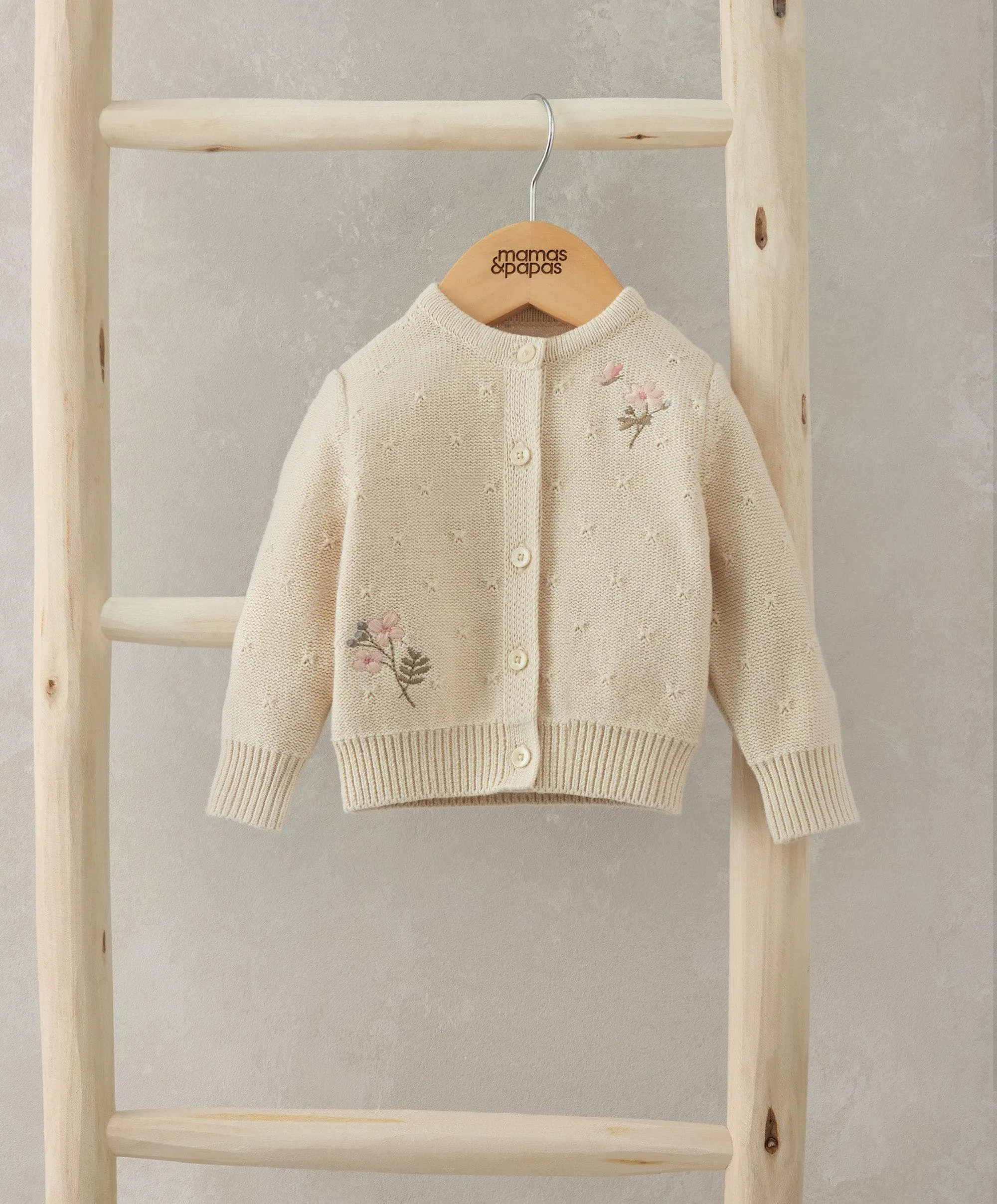 Embroidered Knitted Cardigan - Cream