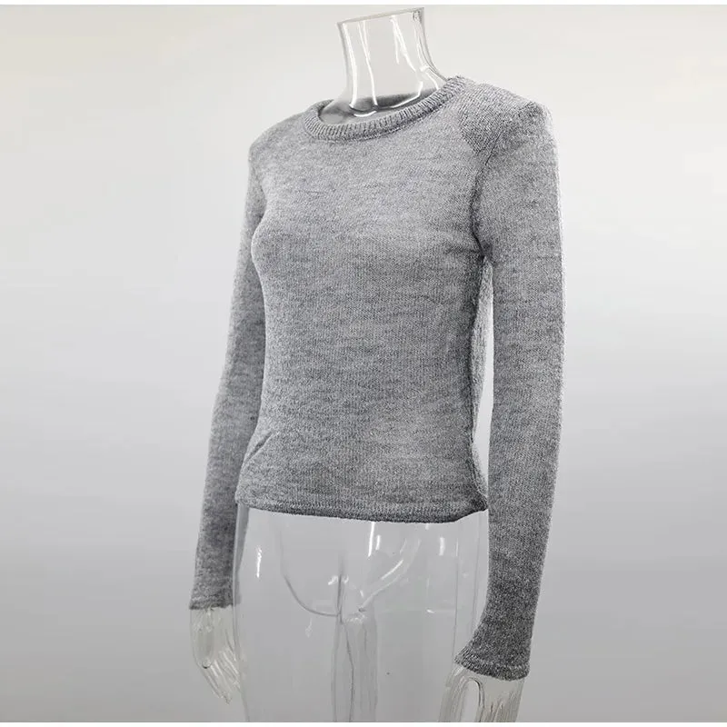 Fluffy See-through Knitwear Heather Grey Sweater