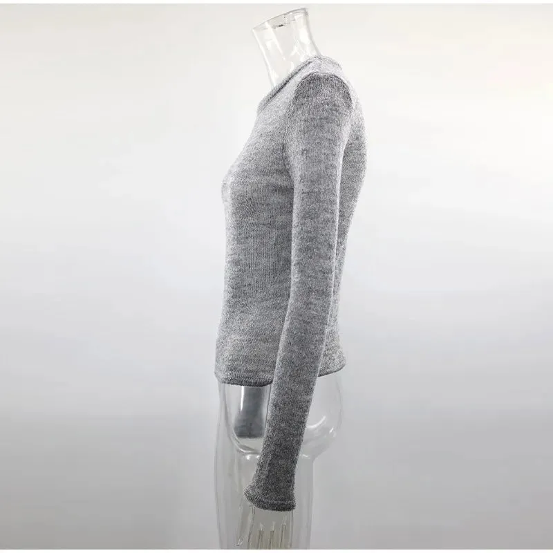 Fluffy See-through Knitwear Heather Grey Sweater