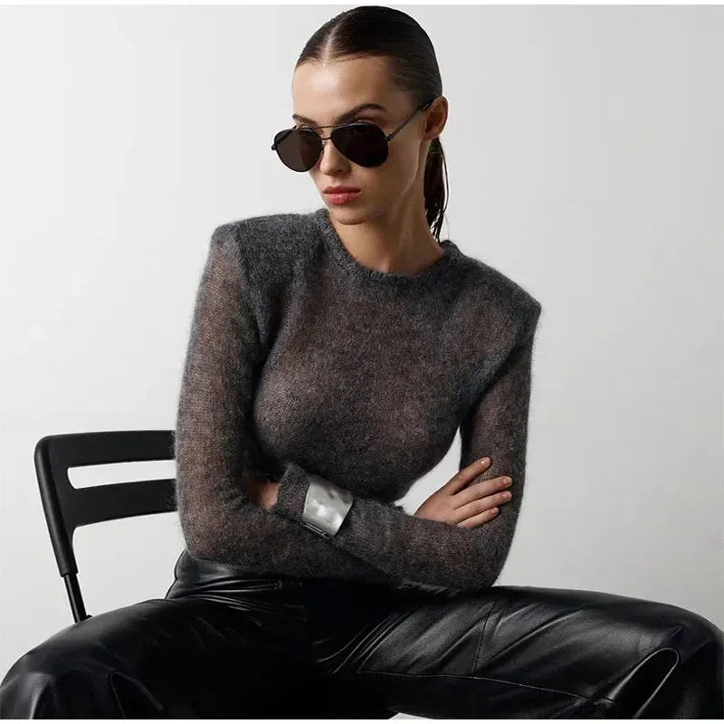 Fluffy See-through Knitwear Heather Grey Sweater