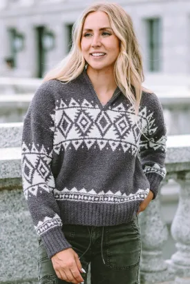 Geometric Quarter Zip Pullover Sweater