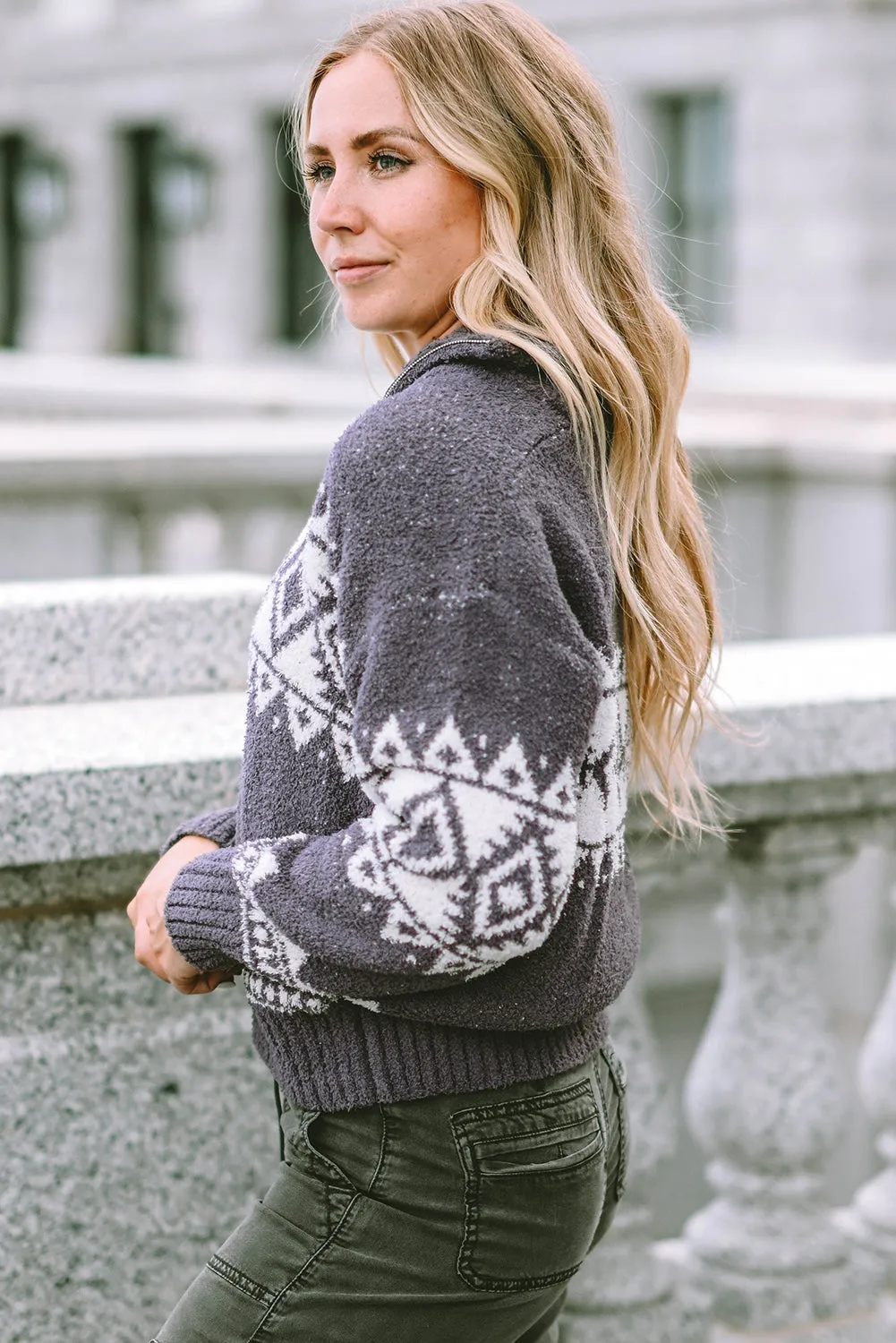 Geometric Quarter Zip Pullover Sweater