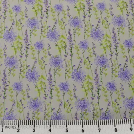 Grey Lavender Branch Floral Cotton Print