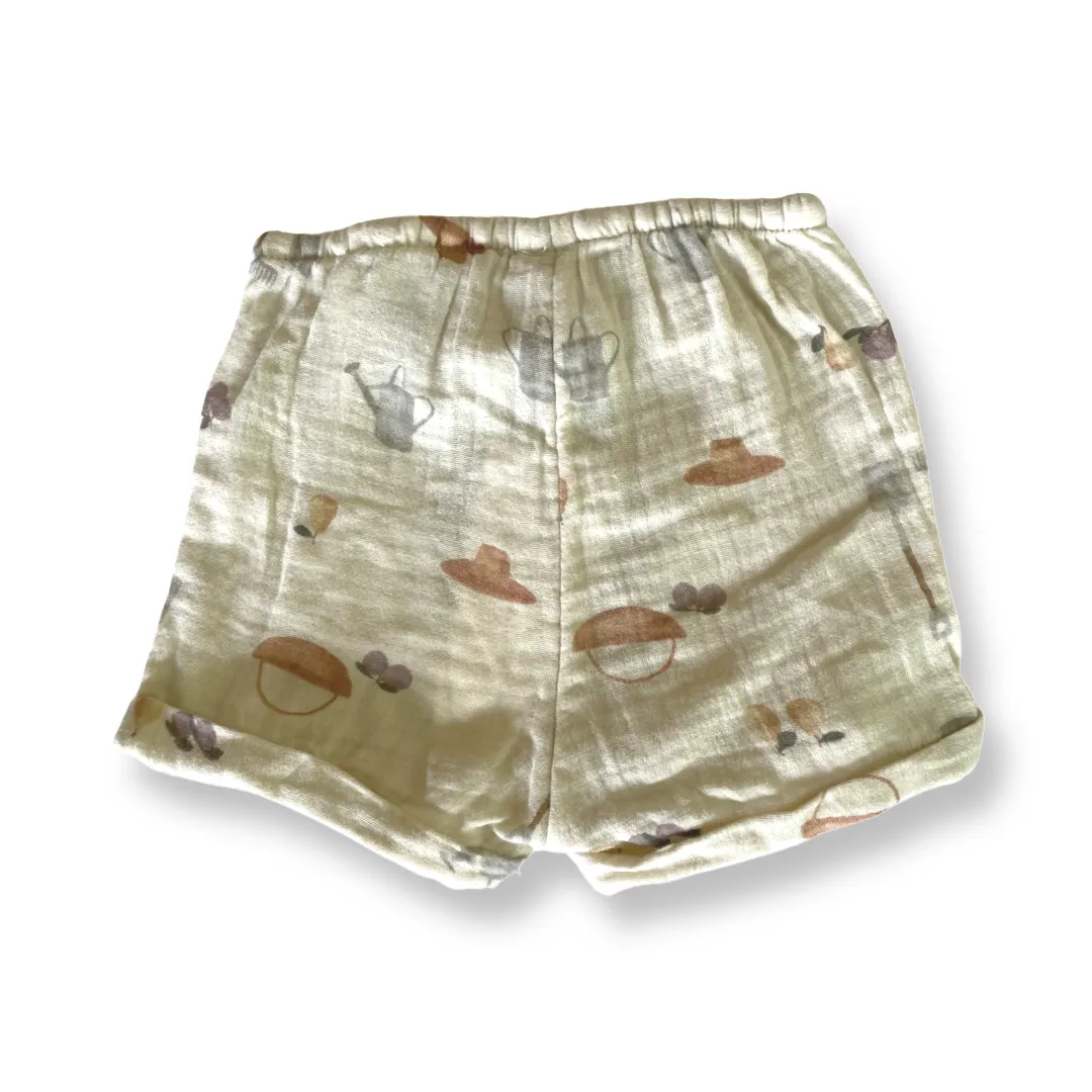 H&M Organic Cotton Gauze Gardening Print Shorts - 9 mo.