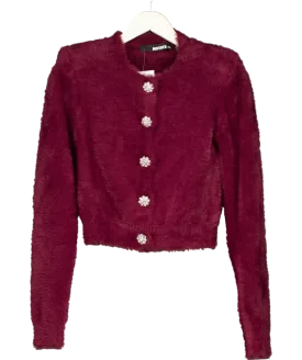 H&M Red Bijoux Button Fluffy Knit Cardigan UK XS