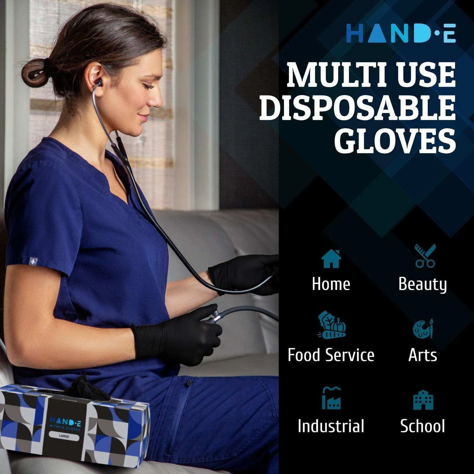 Hand-E Nitrile Gloves - Black