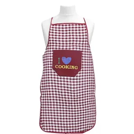 Heart Home Checkered Design Cotton waterproof Apron with Front Pocket (Maroon) CTHH1740