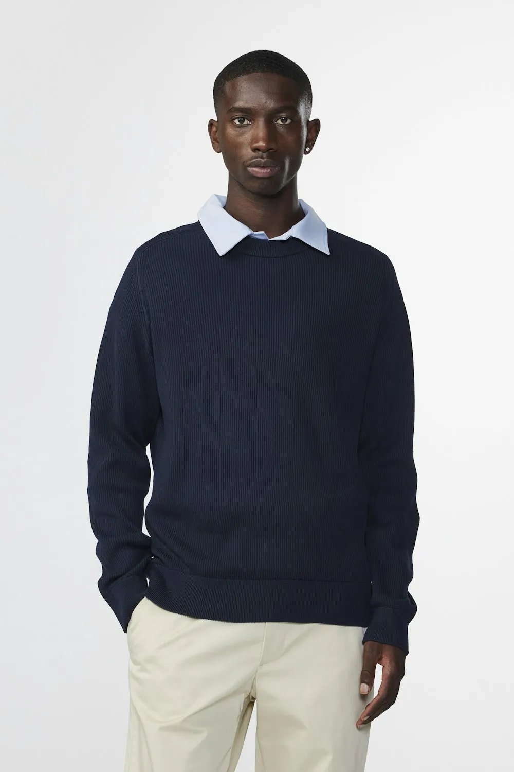 Kevin Rib Knitted Sweater - Navy