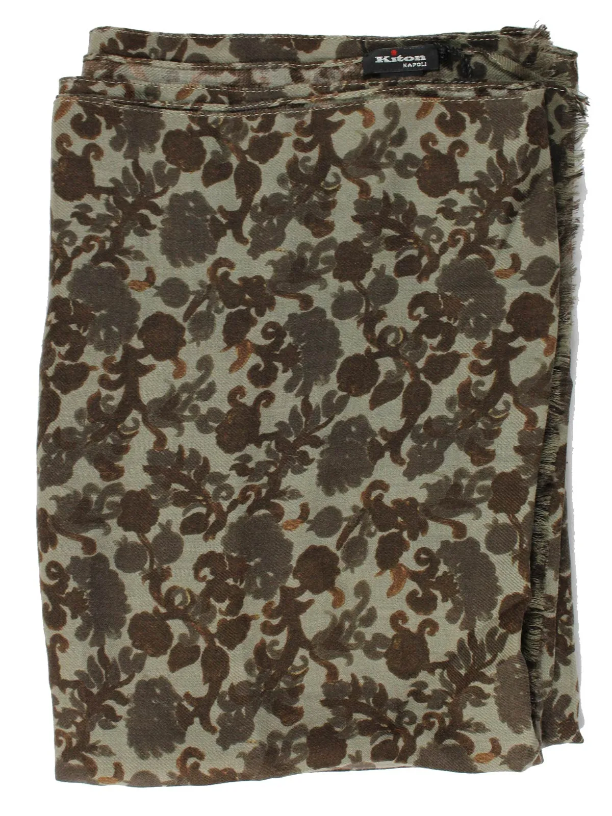 Kiton Cashmere Scarf Brown Gray Floral Design Luxury Men Shawl SALE