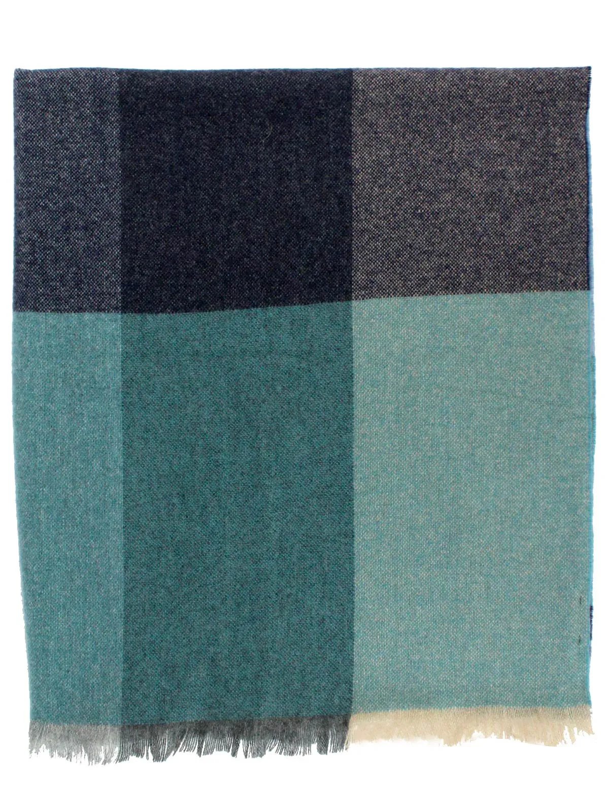 Kiton Cashmere Scarf Sea Grass Blue Check Design SALE