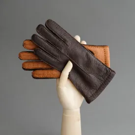 Ladies Peccary Gloves in Dark Brown and Cognac