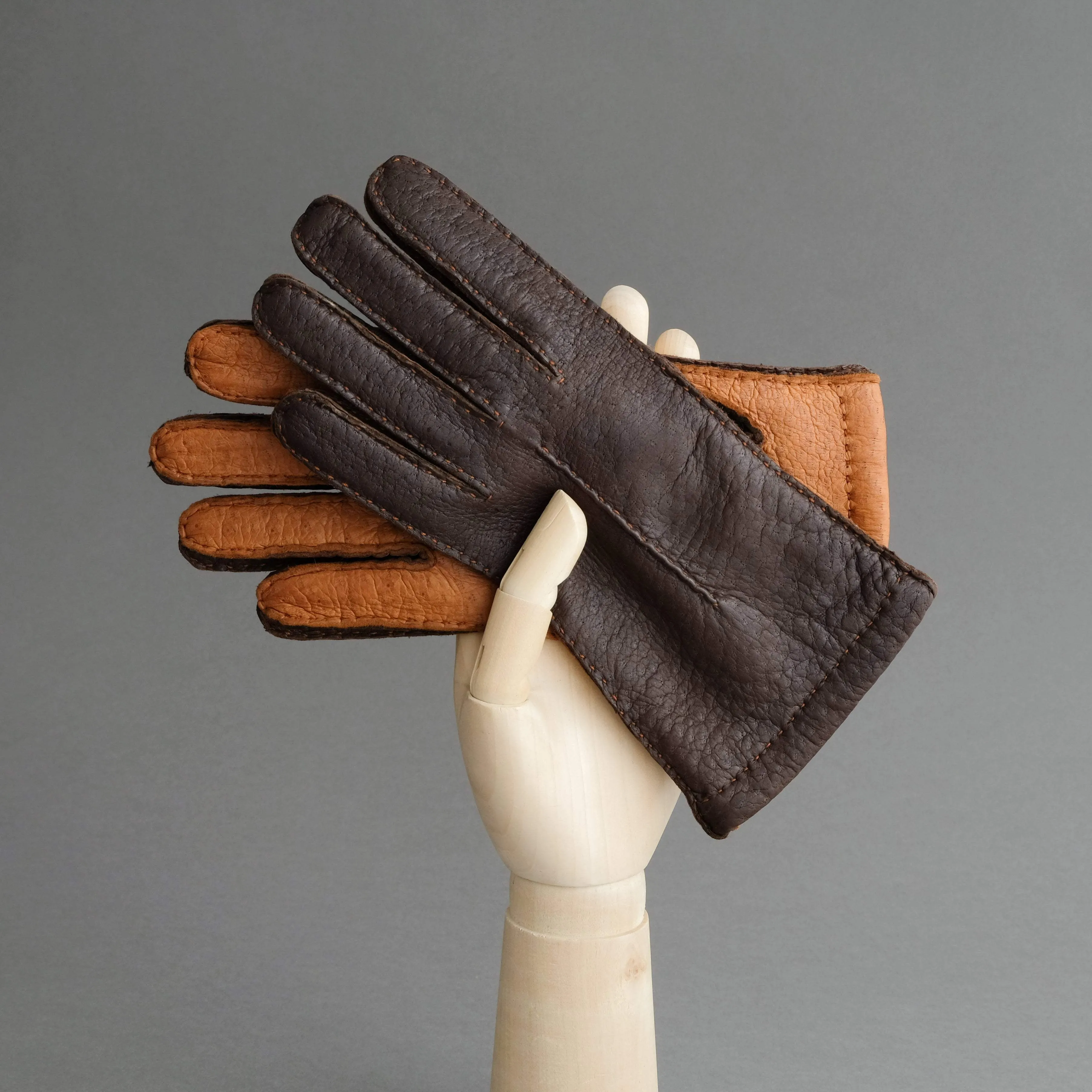 Ladies Peccary Gloves in Dark Brown and Cognac