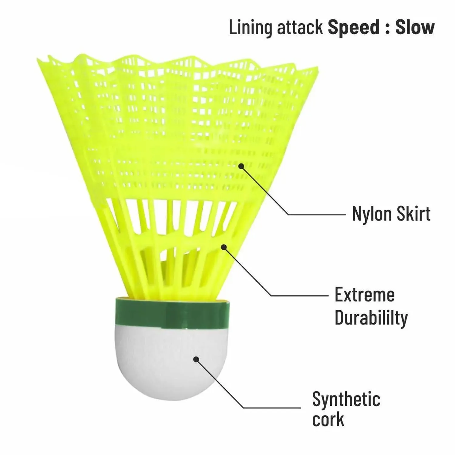 Li-Ning Attack Nylon Shuttlecock Slow Speed, Yellow