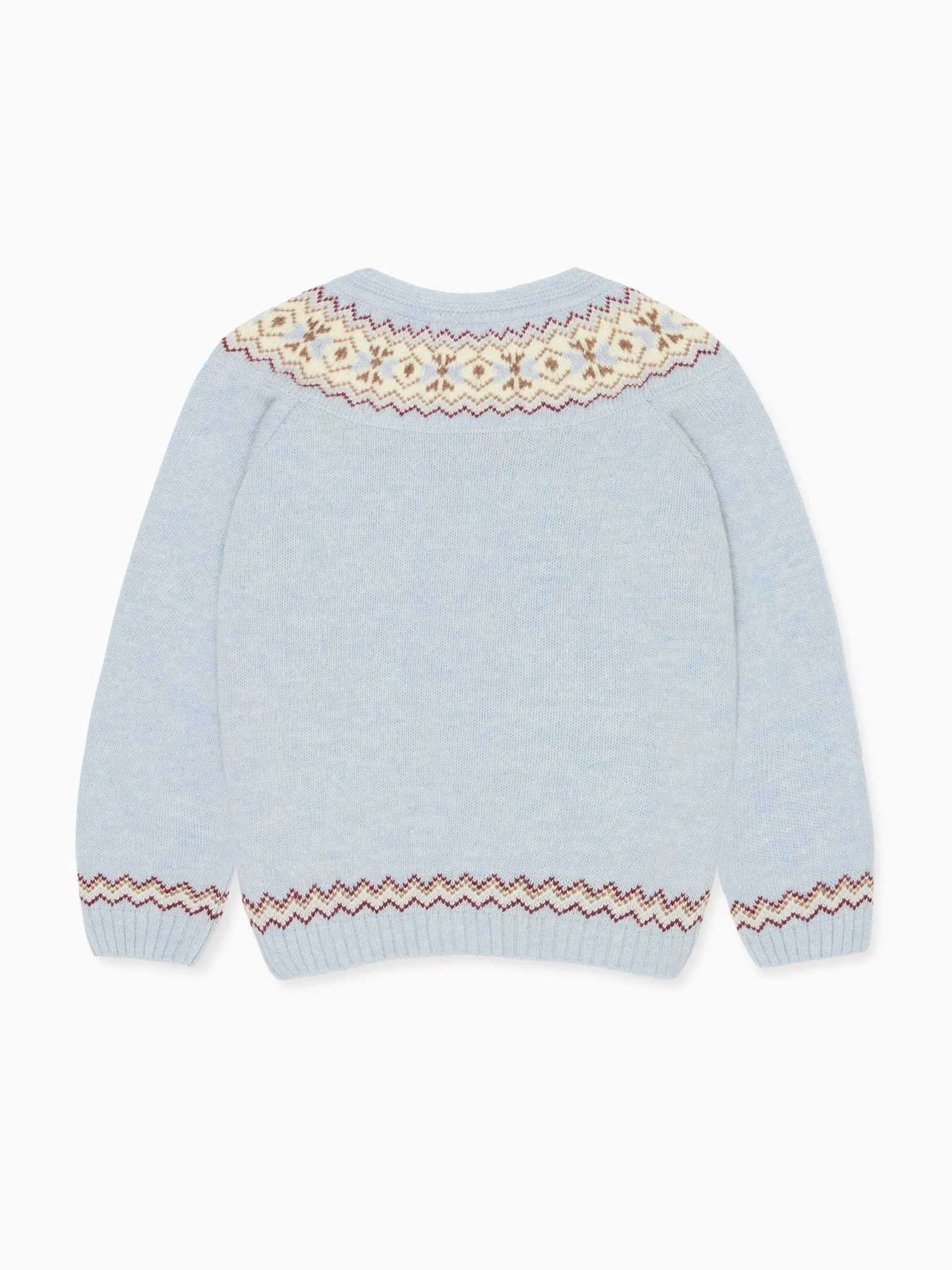 Light Blue Merino Fair Isle Girl Cardigan