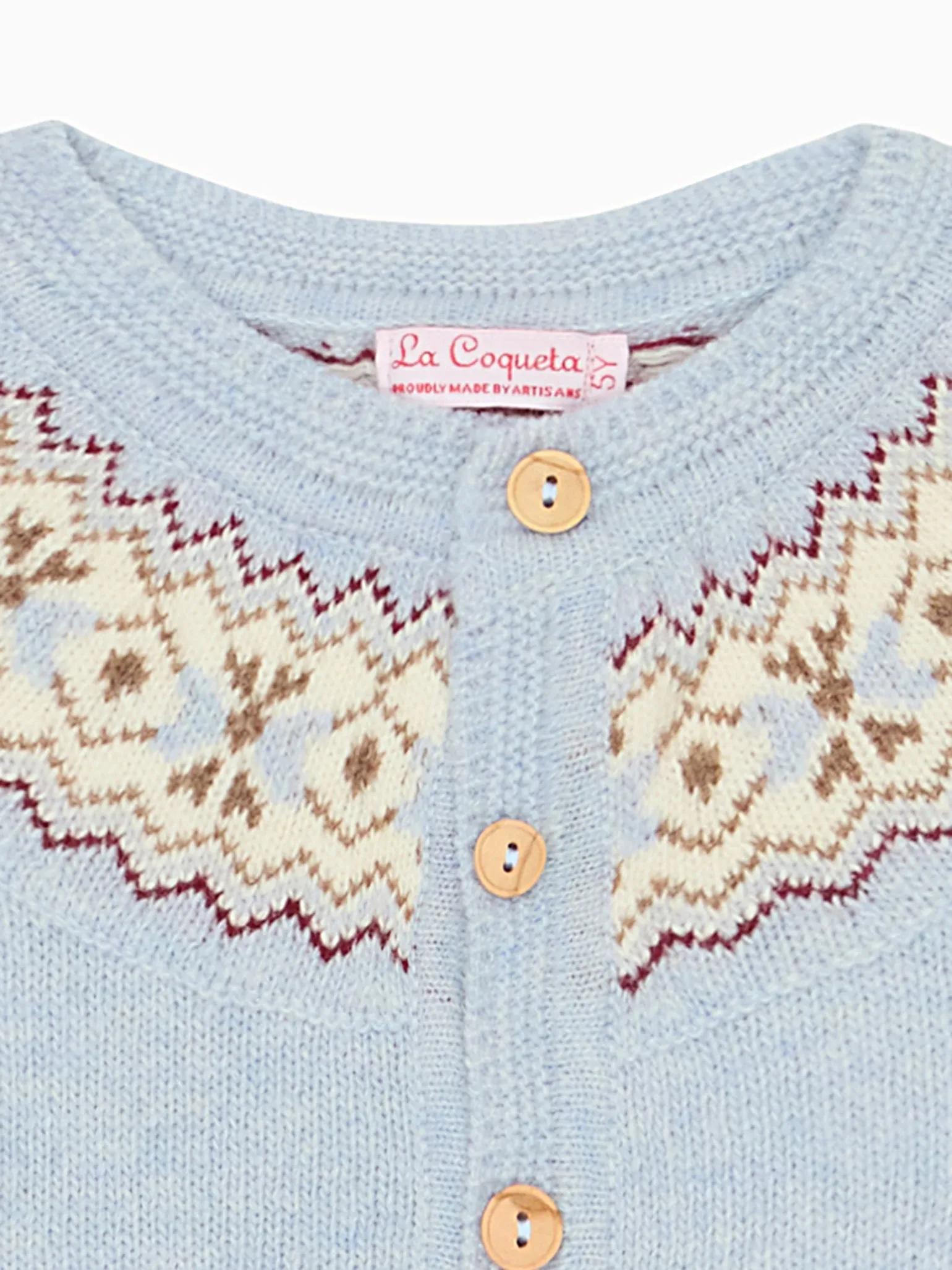 Light Blue Merino Fair Isle Girl Cardigan