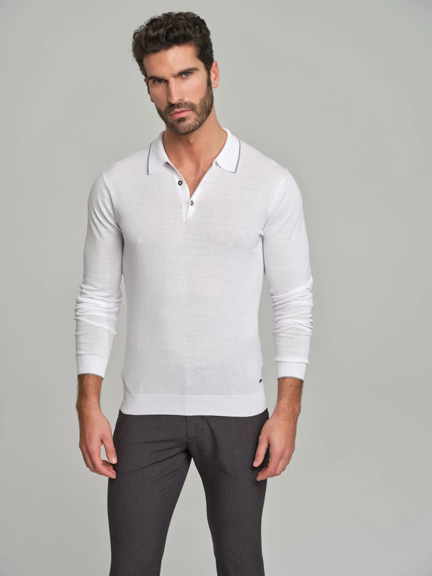 Long sleeve K-Easy high twisted cotton polo sweater Quick Dry