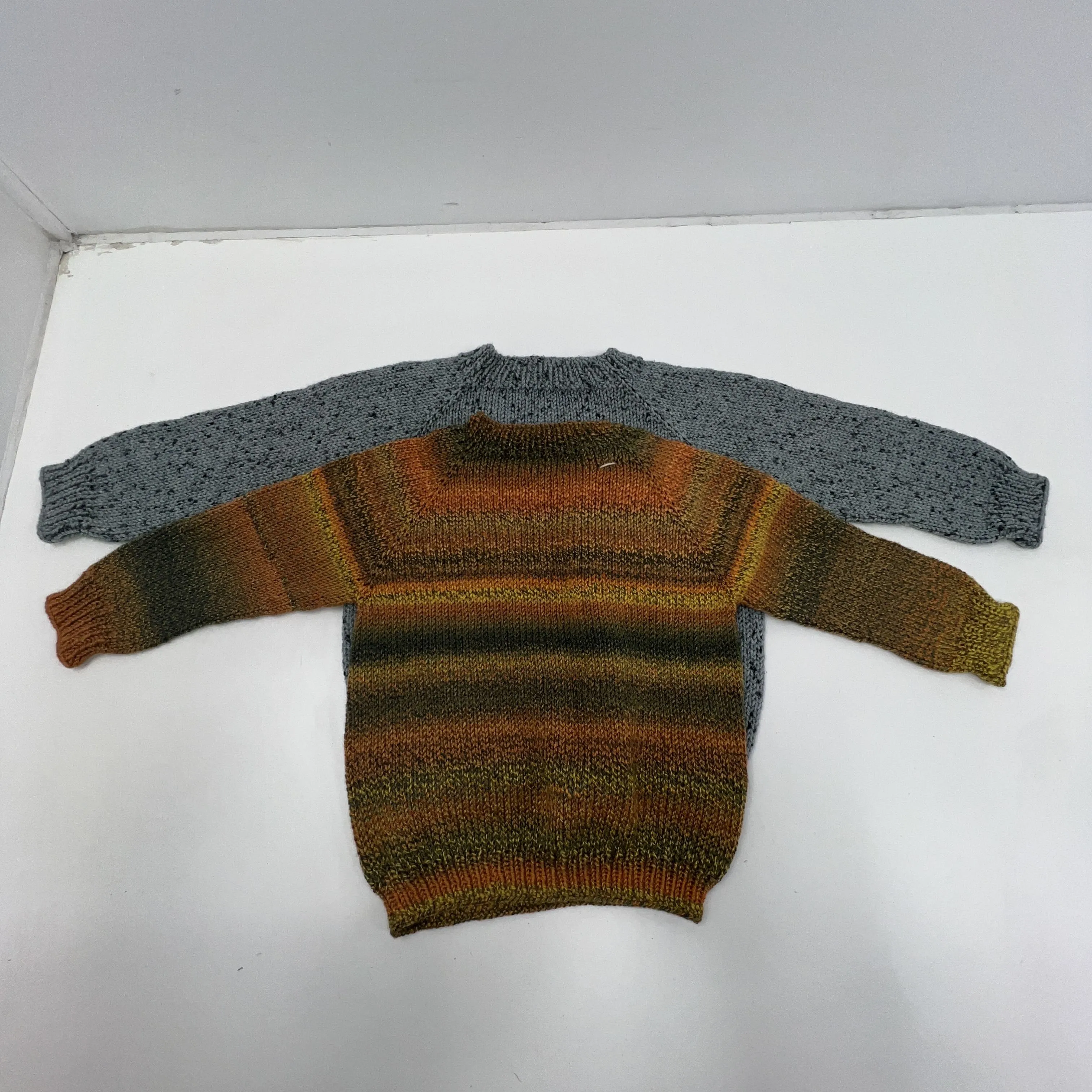 Lot Of 2 Multicolor Orange & Blue Children's Sweaters SEE MEASUREMENTS