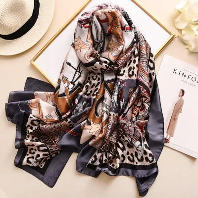 Luxury brand hijab summer women scarves soft long print silk scarves lady shawl