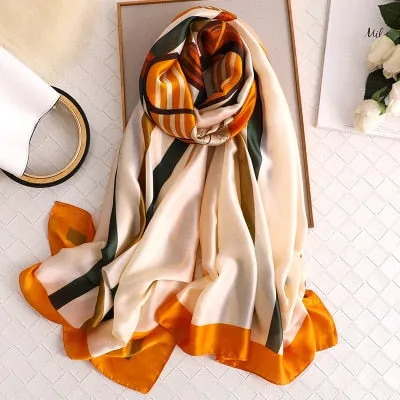 Luxury brand hijab summer women scarves soft long print silk scarves lady shawl