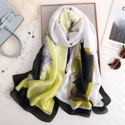 Luxury brand hijab summer women scarves soft long print silk scarves lady shawl