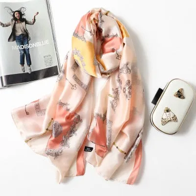 Luxury brand hijab summer women scarves soft long print silk scarves lady shawl