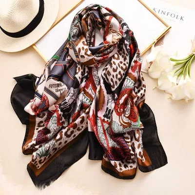 Luxury brand hijab summer women scarves soft long print silk scarves lady shawl