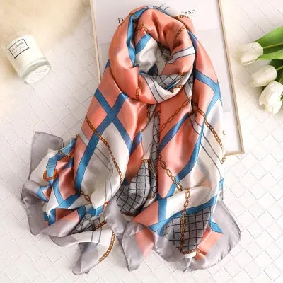 Luxury brand hijab summer women scarves soft long print silk scarves lady shawl