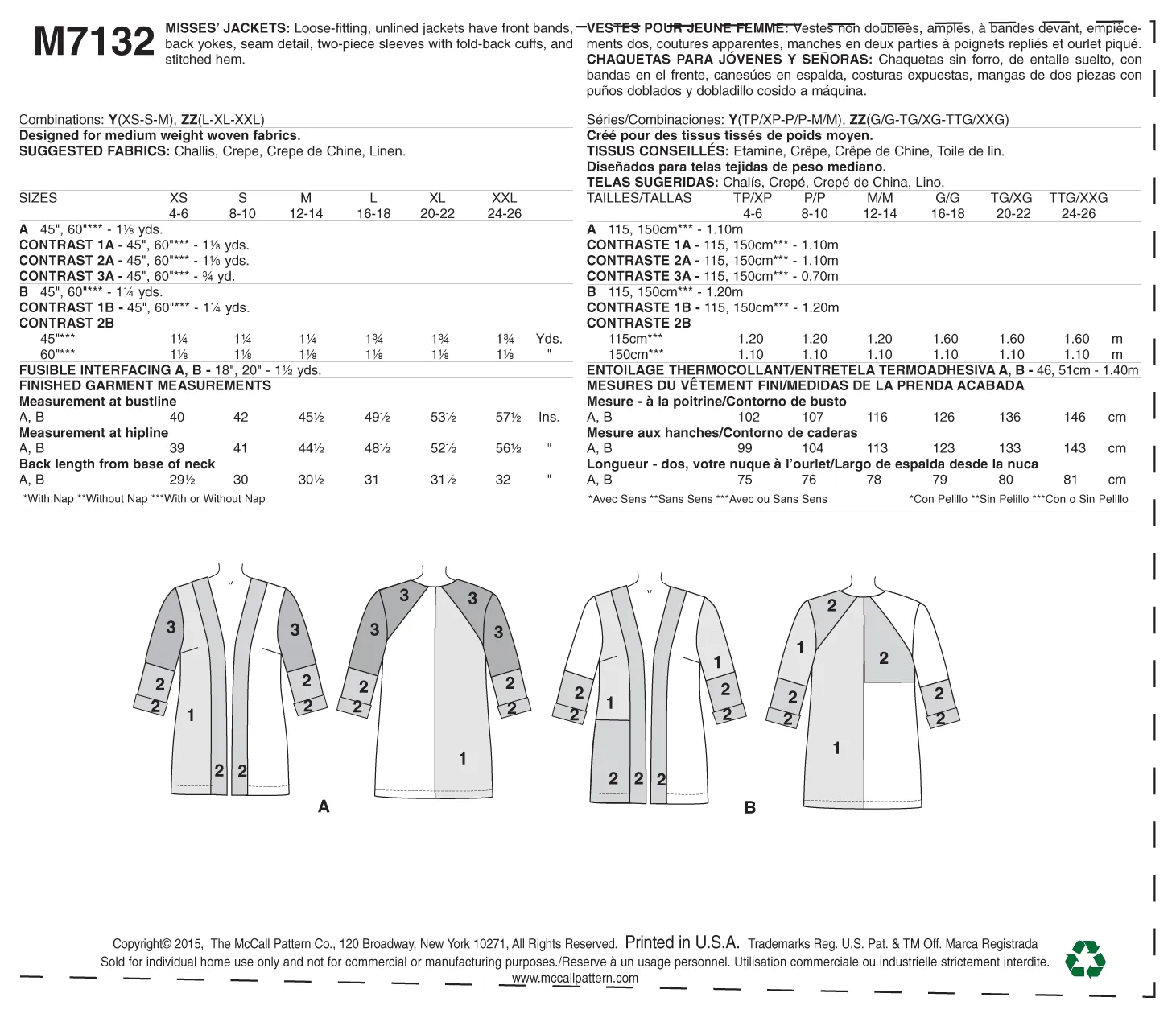 M7132 Misses' Jackets