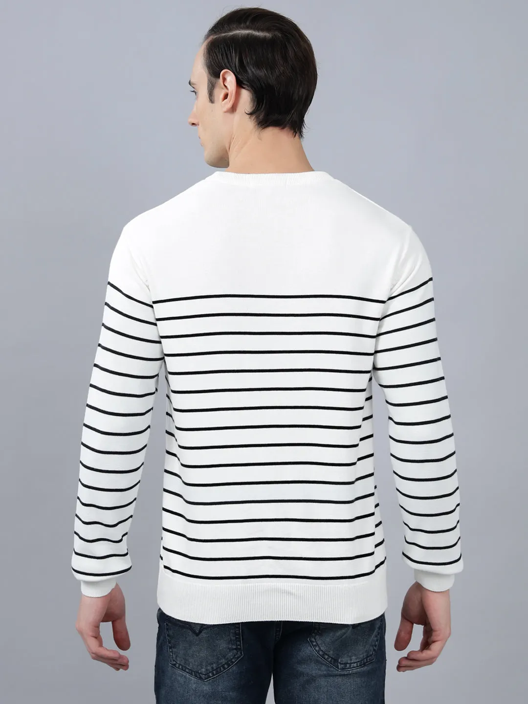 Men's Ivory Striped Full Sleeve Sweater