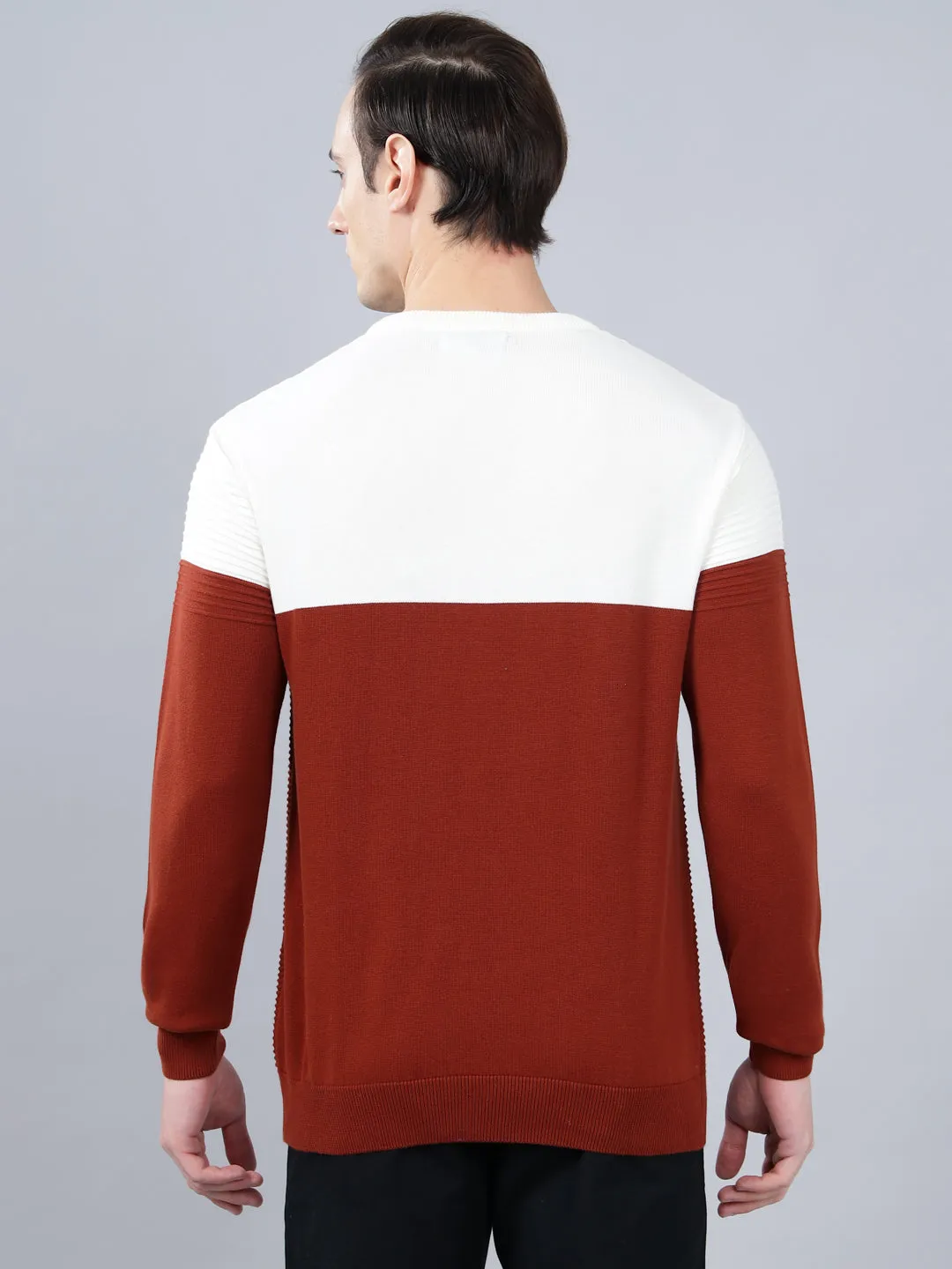 Men's Rust Self Design Full Sleeve Sweater