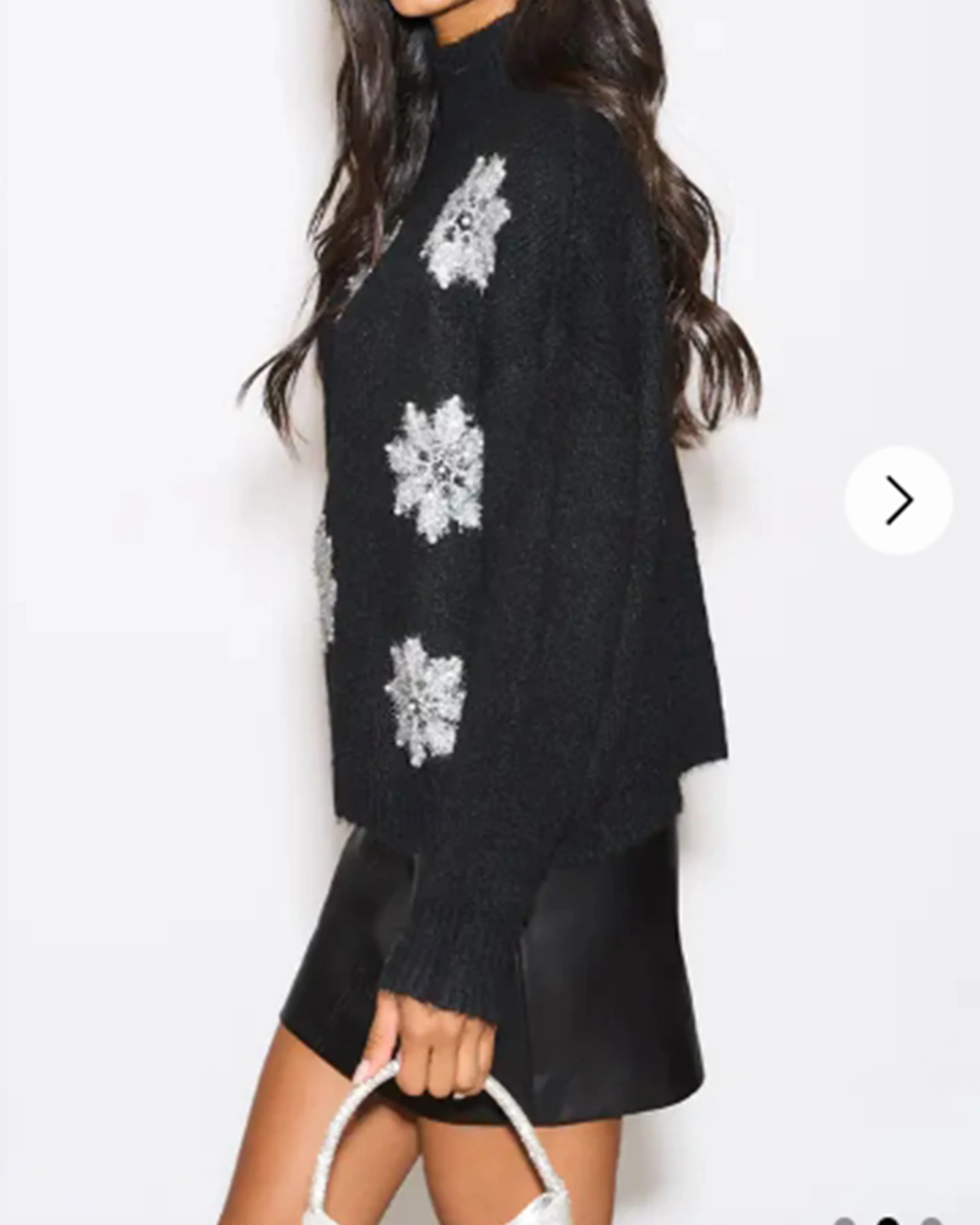 Metallic and Peals embellished snowflake pattern Soft knit Jumper in Black