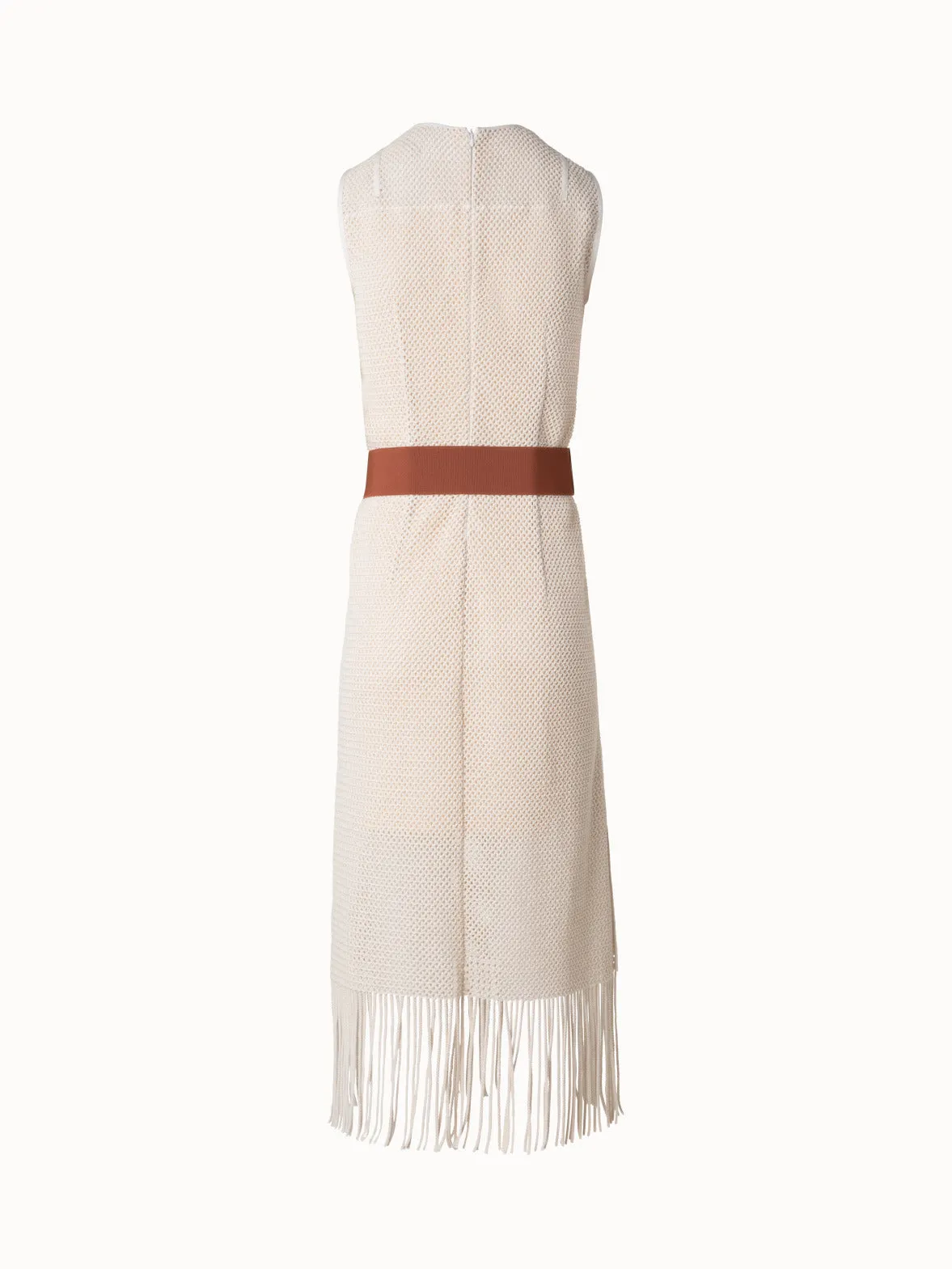 Midi Dress in Cotton Mesh with Fringes