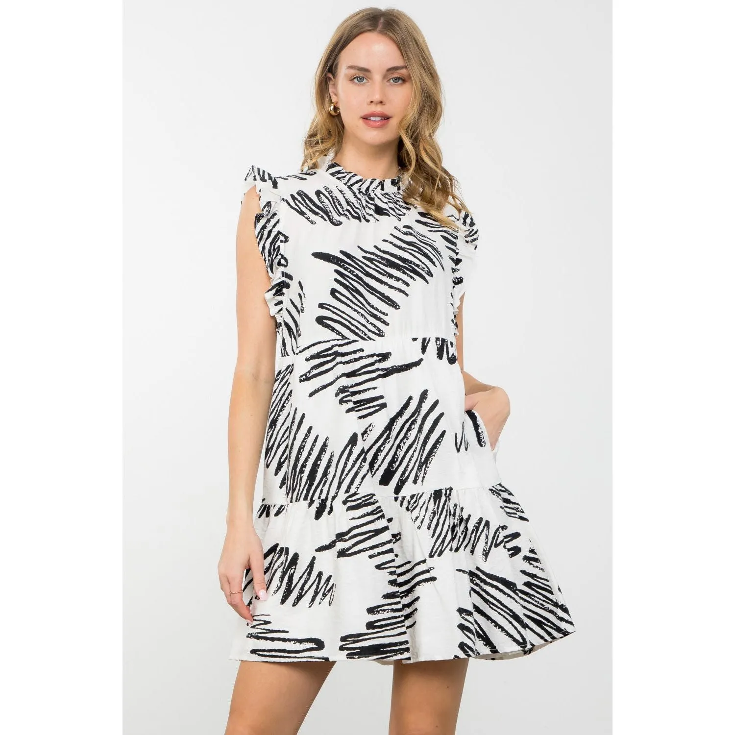 Mirta Flutter Sleeve Tiered THML Dress-SALE