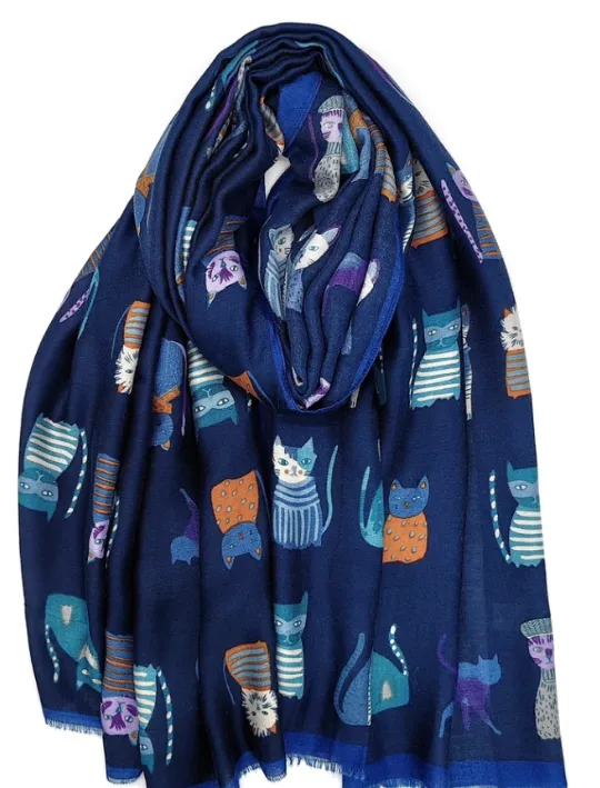 MULTICOLOURED 100% COTTON CAT DEESIGN SCARVES