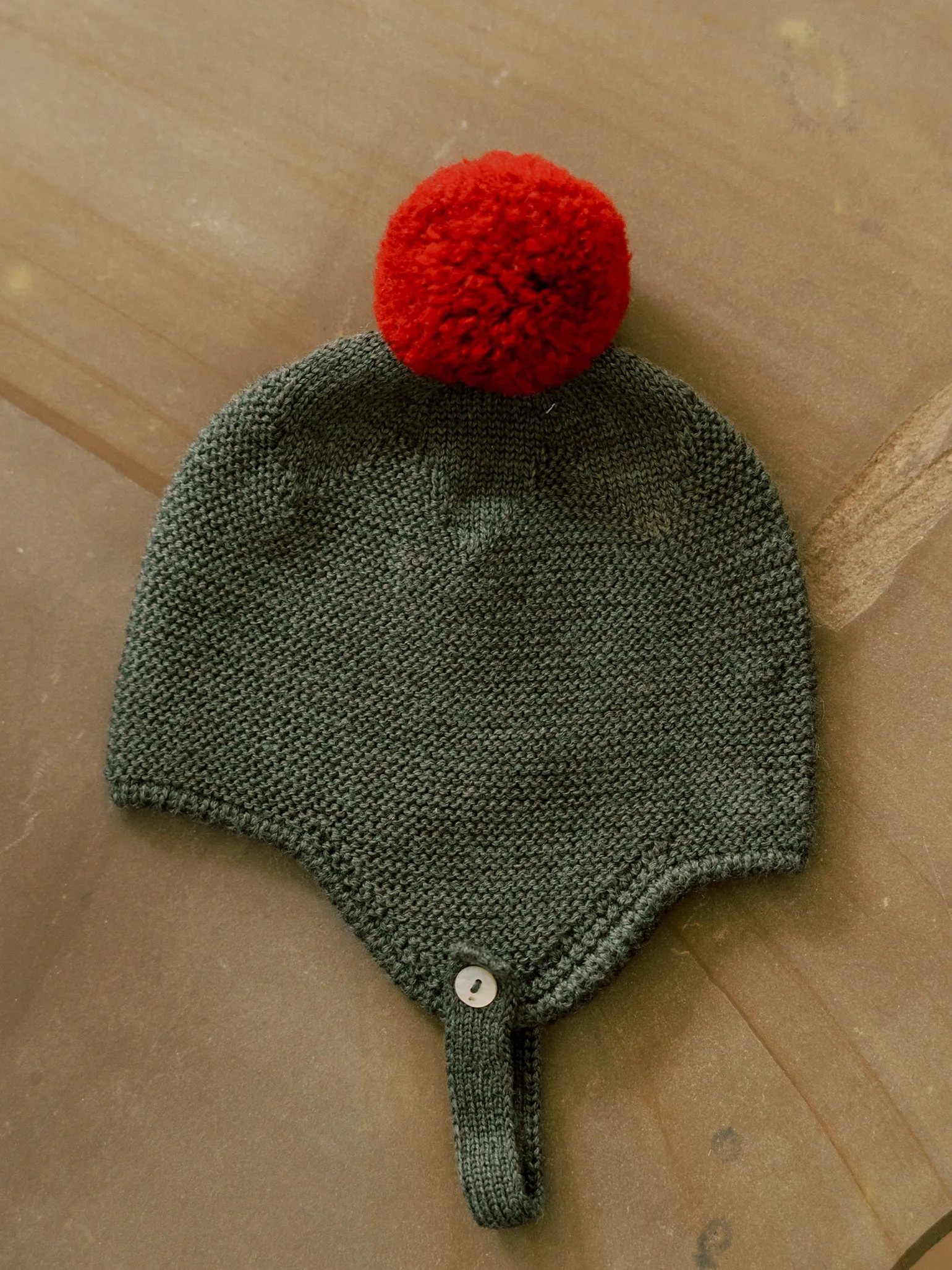 Olive Green Renta Merino Baby Knitted Bonnet