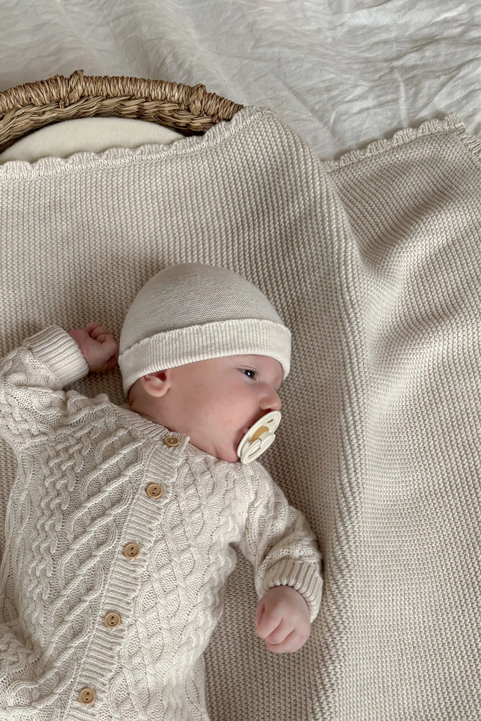 Organic Cotton Fine Knit Newborn Hat - Oat