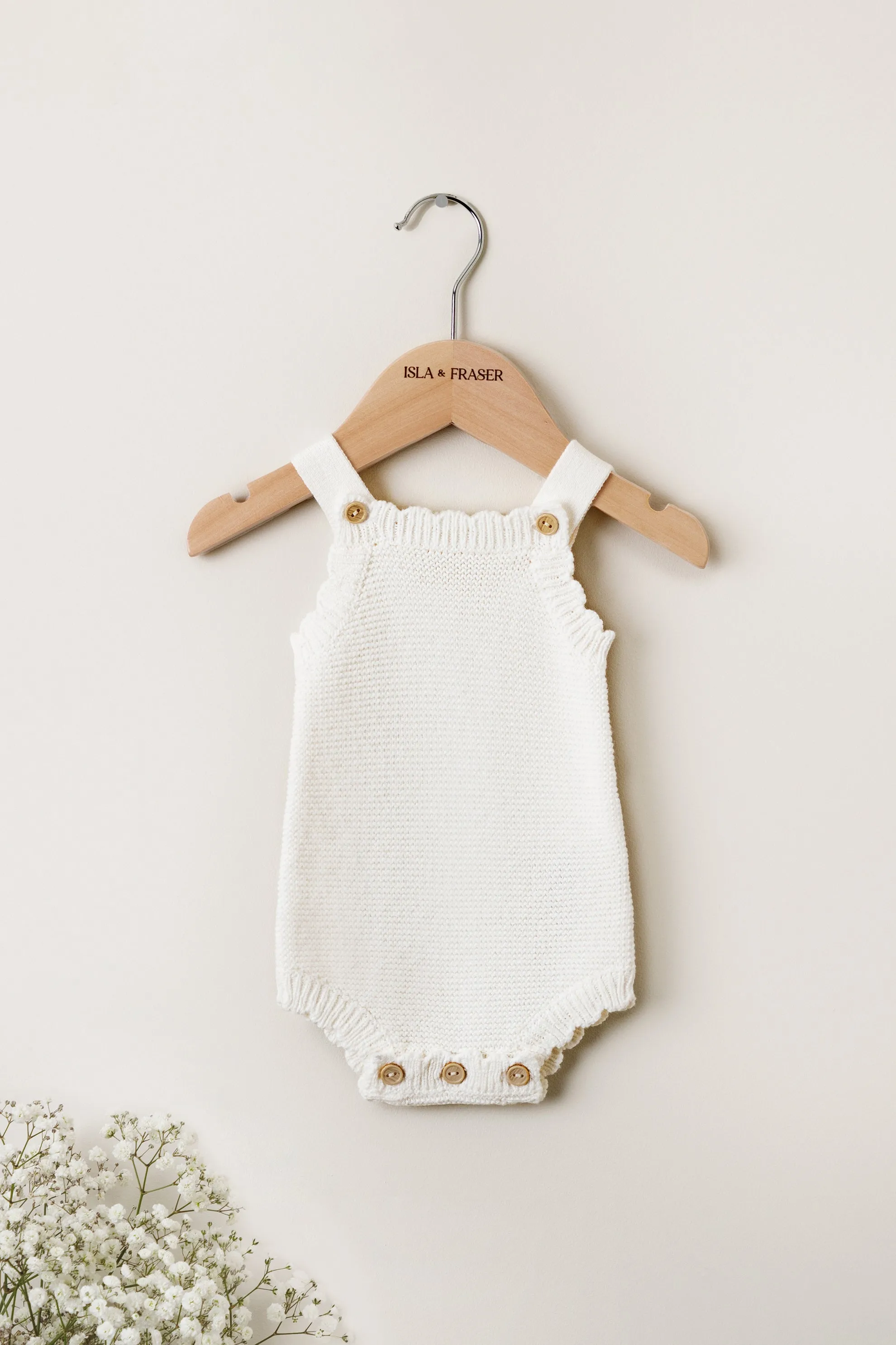 Organic Cotton Newborn Scallop Knit Romper - Milk