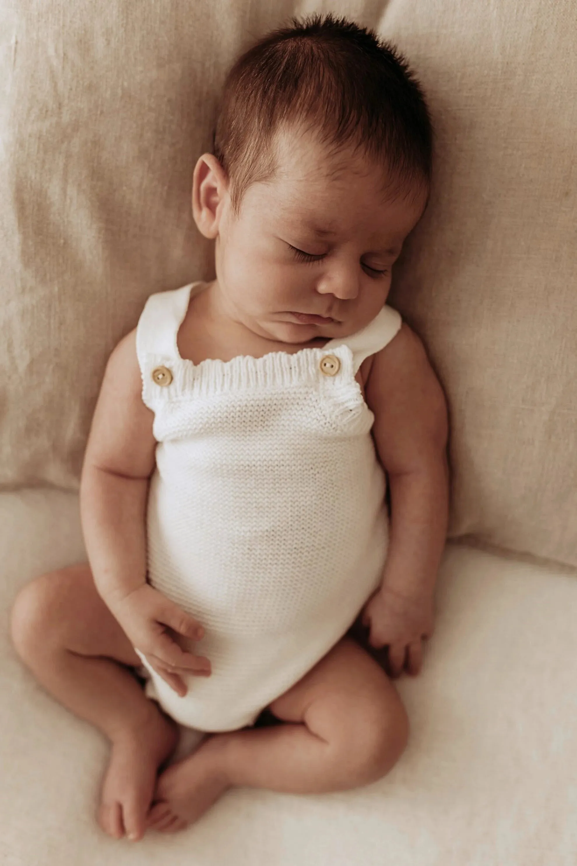 Organic Cotton Newborn Scallop Knit Romper - Milk