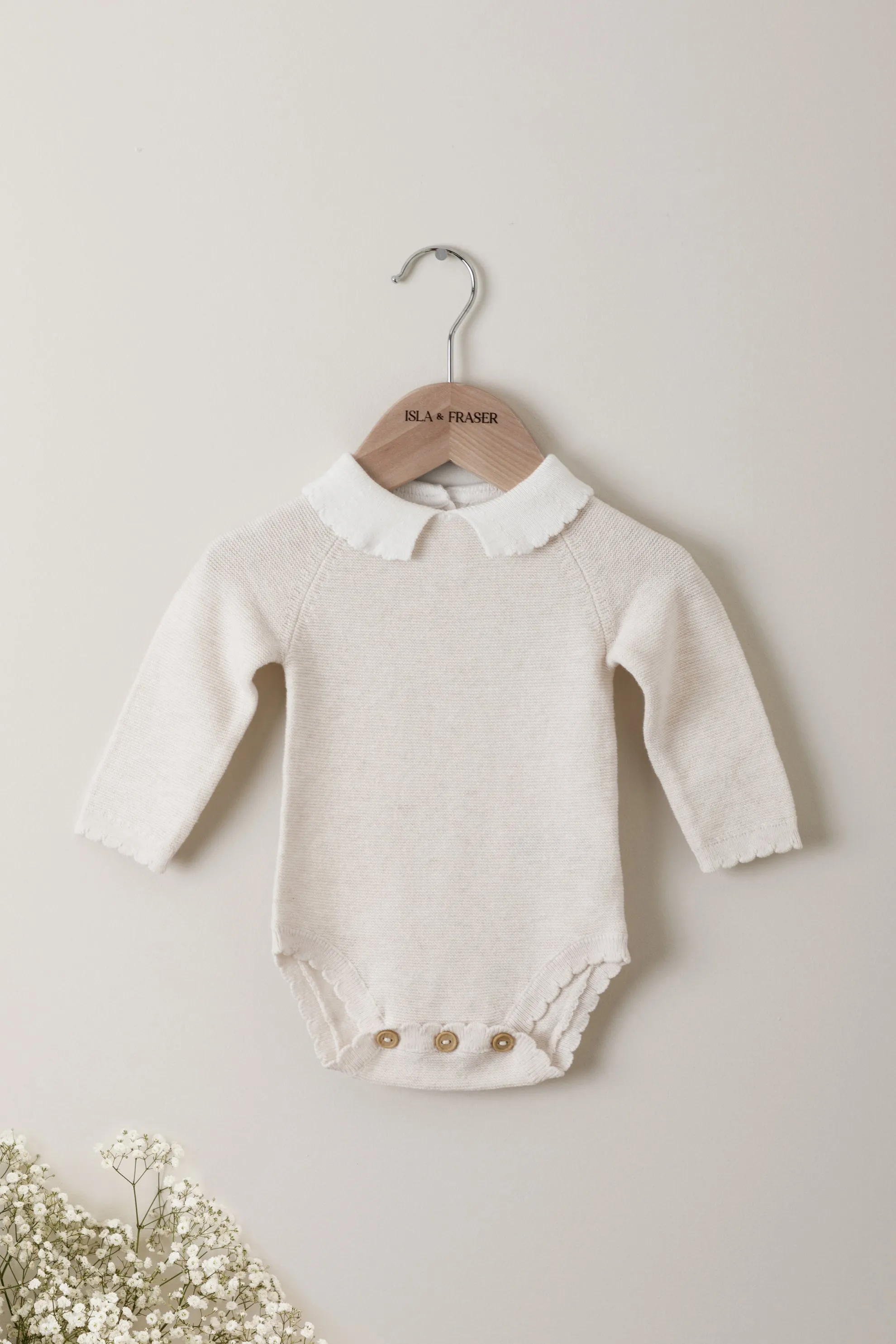 Organic Cotton Scallop Collar Baby Bodysuit - Oat