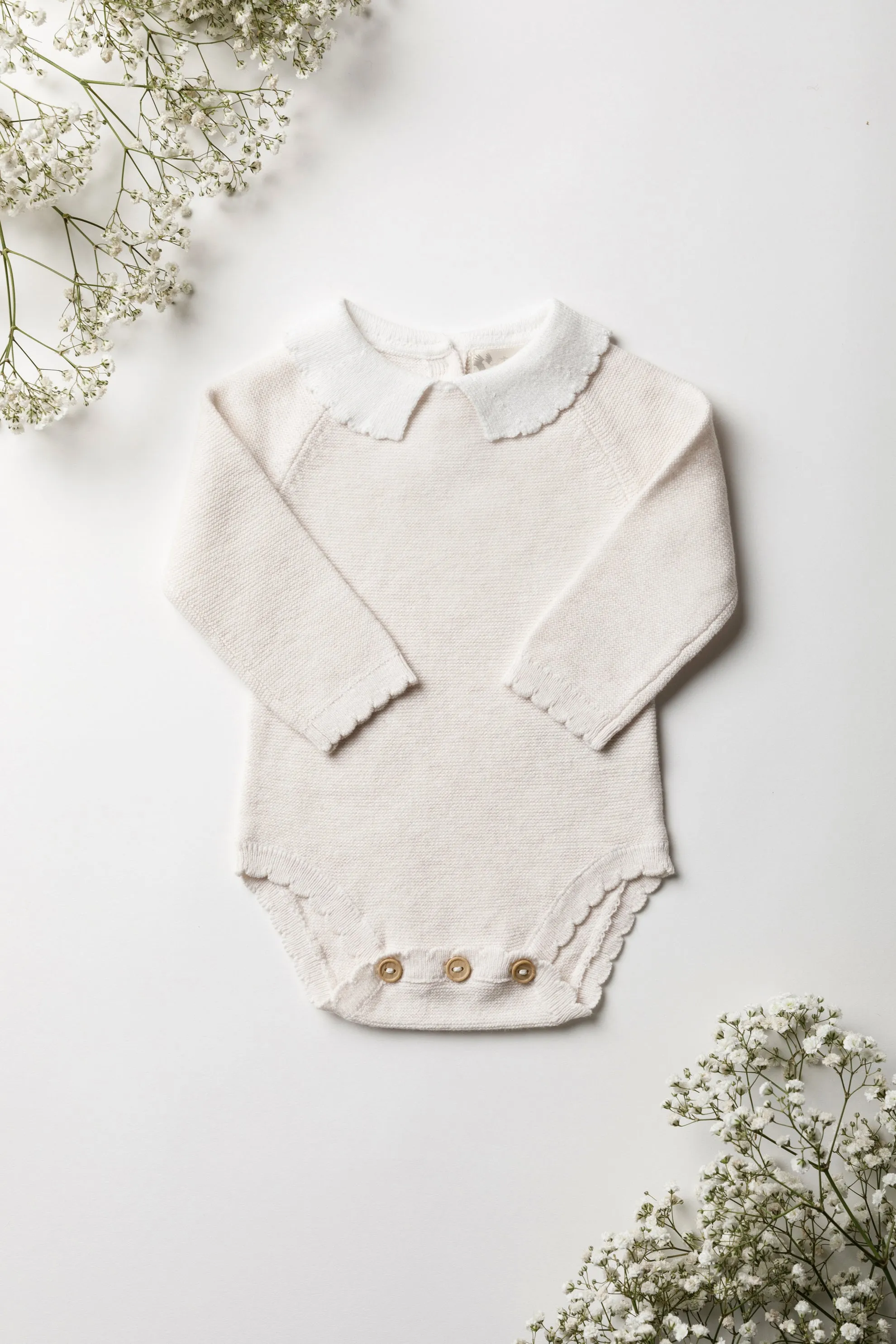 Organic Cotton Scallop Collar Baby Bodysuit - Oat