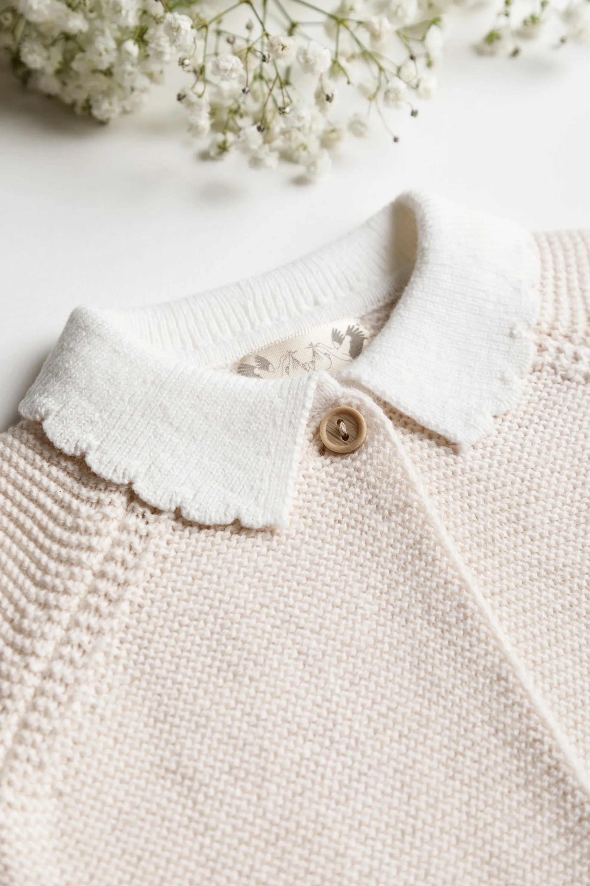 Organic Cotton Scallop Collar Baby Cardigan - Oat