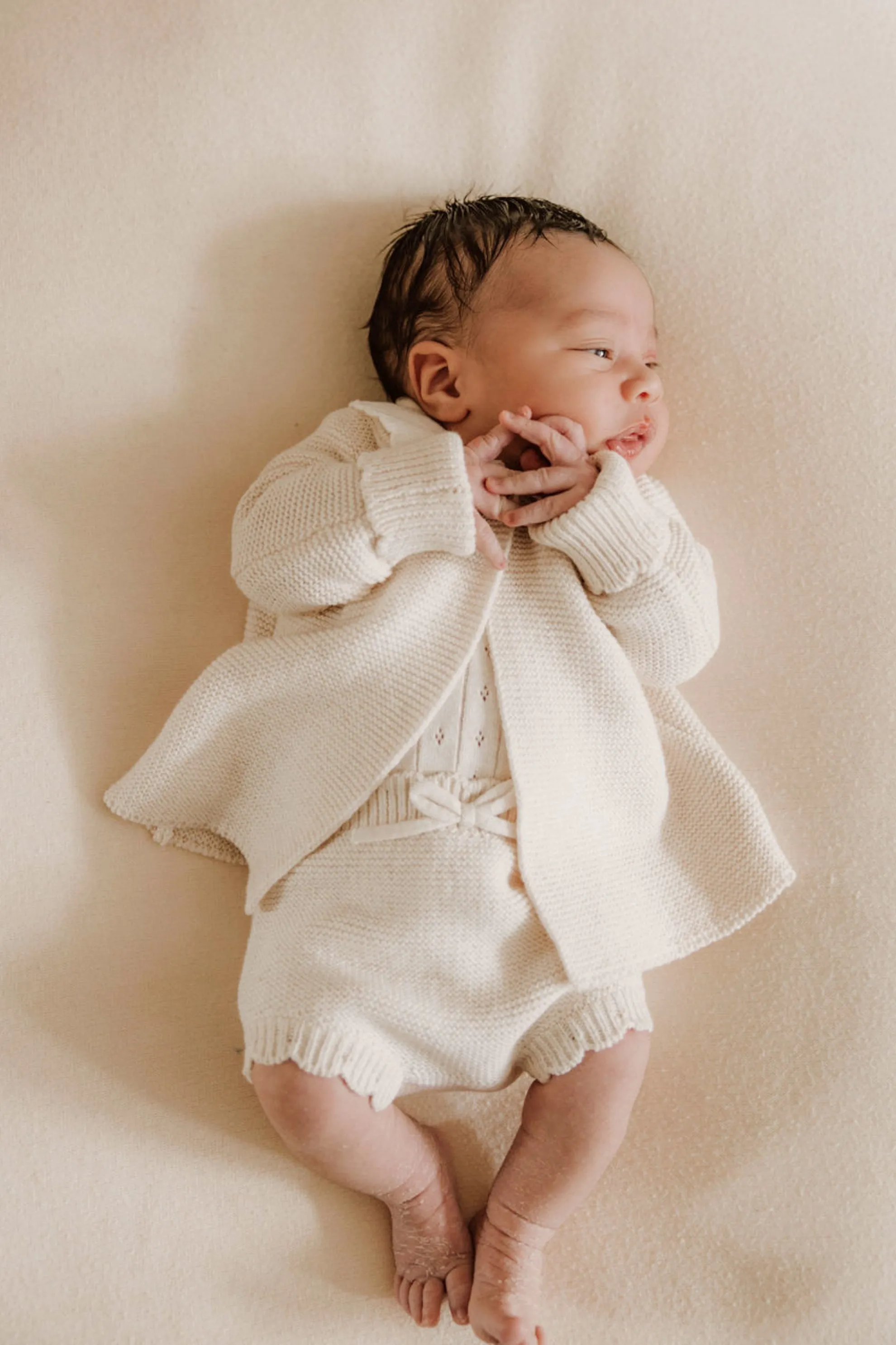 Organic Cotton Scallop Collar Baby Cardigan - Oat