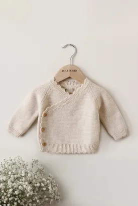 Organic Cotton Scallop Wrap Baby Cardigan - Oat