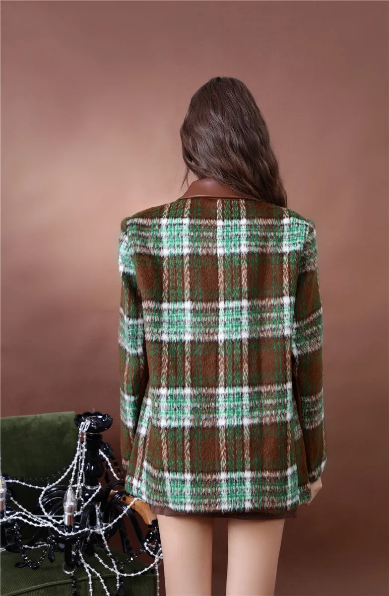 Plaid Patchwork Single-Breasted Parka Coat