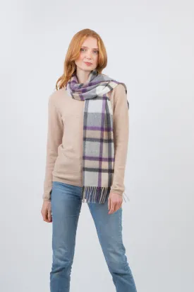 Princeton Check Cashmere Wide Scarf - Lavender